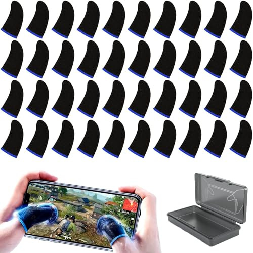 HYDROGELIX® 40x Dedales Gaming Azul + Caja Funda para Dedos para Juegos móviles, Fundas para Dedos para Juegos de teléfonos móviles Funda Dedos Transpirables
