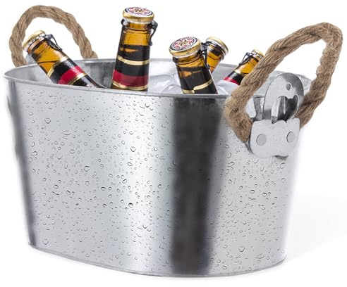 Flaskkylare, vinkylare, dryckeskylare, champagneskål i metall med 6 liter kapacitet och rephandtag, dryckesbricka för fest, evenemang, grillfest