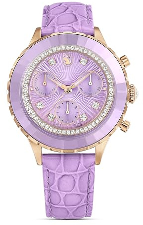 Swarovski Octea Chrono Collection Watch, Swiss Made Chronograph with Rose Gold-Tone Finish and Leather Strap