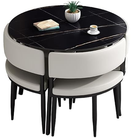 Moderno juego de mesa de reunión para comedor, mesa de comedor cuadrada y redonda de 5 piezas con 4 sillas, muebles de cocina para espacios pequeños