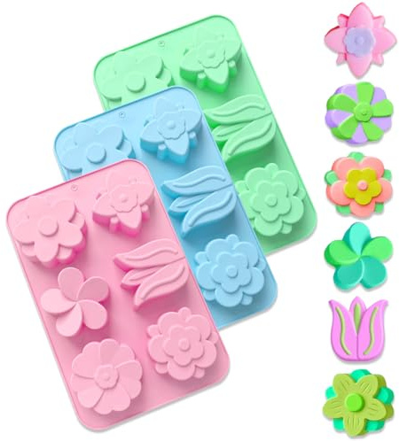 WWYSSZ 3 Stück Silikonform Blumen Seife, Seifenformen Silikon, Floral Silikon Form, Non-Stick, Wiederverwendbar, für DIY Hausgemachte Handwerk,Kerzen,Schokolade,Süßigkeiten,Eiswürfel,Kuchen,Gelee