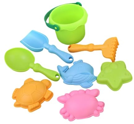 Almencla Set di 8 Giocattoli da Spiaggia per Sabbiera, Secchiello, Paletta E Rastrello, Ideale per L'Estate, Perfetto per Giocare in età Prescolare, Ideale, Verde