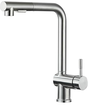 Grifo de cocina con ducha extensible, giratorio 360°, grifo mezclador de cocina de alta presión, extensible, forma L, monomando