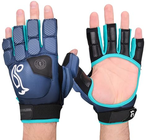 Kookaburra Spirit Plus Gant de Hockey - Taille S Main Gauche - Coque en TPU, Paume Ouverte, Protection Pouce, Gris/Bleu Sarcelle