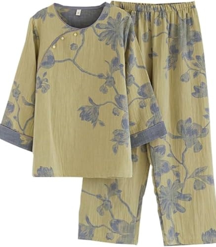 Conjunto de pijama de tejido jacquard para mujer, traje de pijama de kimono japonés Hanfu (Multicolor-17,L)