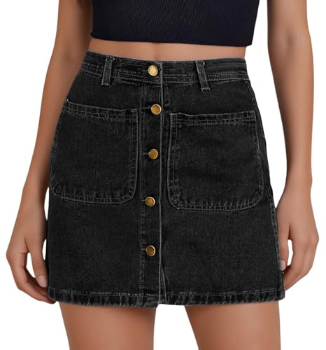 Generisch 2026 Denim Skirts for Women Denim High Waist Trendy Stretchy Mini Pencil Skirt with Button Front Patch Pockets Music Box, black, L