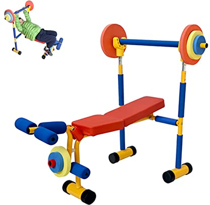 piudoiliy Fun Fitness Dumbbell Set,Adjustable Workout Weight Bench Set, Toy Bench/Leg Press,Kindergarten Sports Equipment