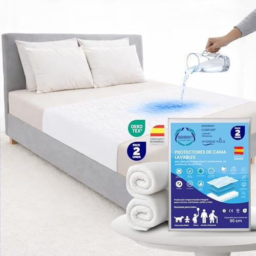 Empapadores Cama Adultos Lavables con Alas 50cm – Pack 2 – 90x85cm Reutilizable Impermeable – Protector Colchón Incontinencia Personas Mayores – Silencioso Oeko-Tex