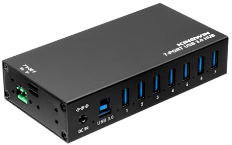 Kingwin 7-Port USB 3.0 Hub Offers 5Gbps speeds, Powered Expansion, and a Durable mountable Aluminum Design. Ideal for PC, Laptop, POS, and Server Racks. Plug & Play.