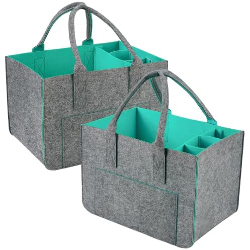 WEIWUXIAN 2 Piezas 30L Grande Bolsas de Fieltro para la Compra con Compartimentos, Bolsa de Fieltro Bolsa Plegable Cestas de Fieltro con Asa y Cierre Resistentes para Picnics, Compras (Verde)