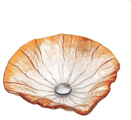 ZYCDP Lavabo Vidrio Lavamanos Sobre Encimera 440 X 440 X 145 mm Sin Agujero Para Grifo Color Naranja