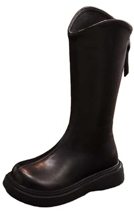 Generisch Stivali da equitazione impermeabili da ragazza, a gambo lungo, invernali, in morbida pelle, antiscivolo, con chiusura lampo, caldi, stivali da neve termici per bambini, Nero , 33.5 EU