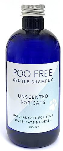 99% Natural CHAMPÚ para Gatos con Piel Sensible - SIN Perfume - 250ml por POO FREE. pH Equilibrado. Sin Sulfatos, Sin Parabenos, Sin Silicona. Concentrado, Limpia, Calma, Hidrata, Alivia.