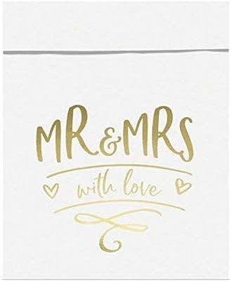 Papier-Tüten / Party-Tüten / Candy-Bar-Tüten MR & MRS with love weiß & gold Zubehör Hochzeit Candy-Bar / Hochzeit-s-Deko-ration / Verpackung-en Gastgeschenk-e / Party-Tüten / Papier-Tüten (36 Beutel)