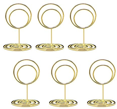 Jofefe 20pcs Mini Place Card Holders, Cute Table Number Holders, Small Size Table Card Holder Tables Number Stands, Wire Photo Picture Menu Clips for Wedding centerpieces, Anniversary Party (Gold)