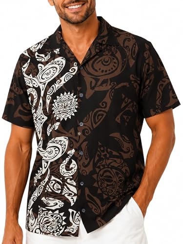 King Kameha Funky-Camicia-Hawaiana, Manica-Corta, Maori-Wedding, Marrone, L