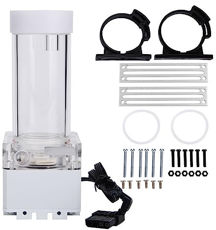 Pompa dell'acqua di raffreddamento ad acqua della CPU del computer 800L/H, 4 metri Testa della pompa Dissipazione di calore veloce Pompa dell'acqua del computer LED Serbatoio(Bianco e 17 cm)