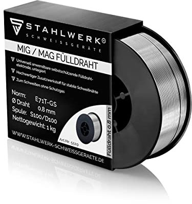 STAHLWERK MIG MAG Premium Schweißdraht - Fülldraht E71T-GS Ø 0,8 mm S100/ D100 Drahtrolle mit 1 kg/Flux-Fülldraht