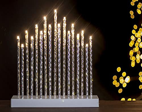 HomeZone Large Silver Pipe Candle Bridge - 17 Warm White LED Christmas Candle Lights Battery Operated Candle Arch for Table or Window - Modern Flameless Christmas Decorations Indoor