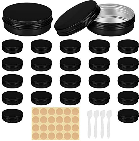 Belle Vous Runde Aluminium Döschen (24 Stk) - 60 ml Schwarze Metalldosen mit Deckel und Schraubverschluss - Kleine Dosen zum Befüllen für Reisen, Kosmetik, Süßigkeiten, als Lippenbalsam/Creme Döschen