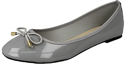 Spot On Ladies Patent Ballerina Shoes -F80388 Grey Synthetic Patent - UK Size 5 - EU Size 38 - US Size 7