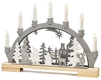 Konstsmide Candle Arch/LED Santa and Reindeer Scene Wooden Table Decoration/Indoor Use (IP20)/Transformer or Battery Operation (Excl.)/10 Warm White Diodes/Transparent Cable
