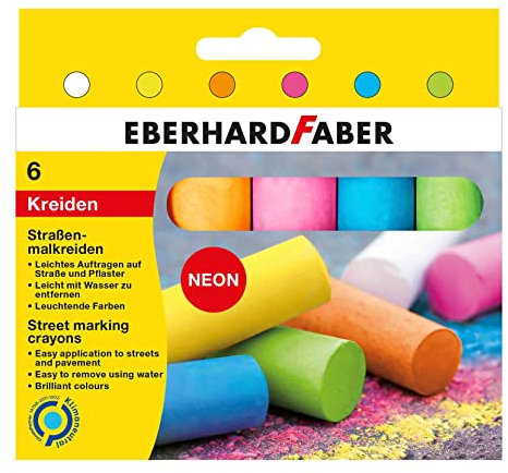 Eberhard Faber 526505 - Straßen-Malkreiden in 6 leuchtenden Neon-Farben, im Kartonetui, Kreide für bunten Mal-Spaß auf Asphalt, Straßen und Gehwegen