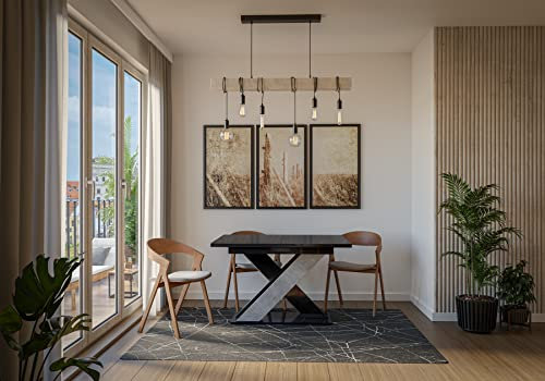 ALTDECOR Esstisch ausziehbar, ideal als Küchentisch, Esszimmertisch - oder Wohnzimmertisch, solide Konstruktion aus Möbelplatte, 120-160x90x75 cm - Hochglanz Schwarz/Betonoptik - AOX