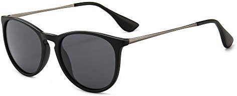 SUNGAIT Vintage Runde Damen Sonnenbrille Klassischer Retro Designer Stil(Schwarzer Rahmen mit mattem Finish/polarisierte graue Linse) SGT567