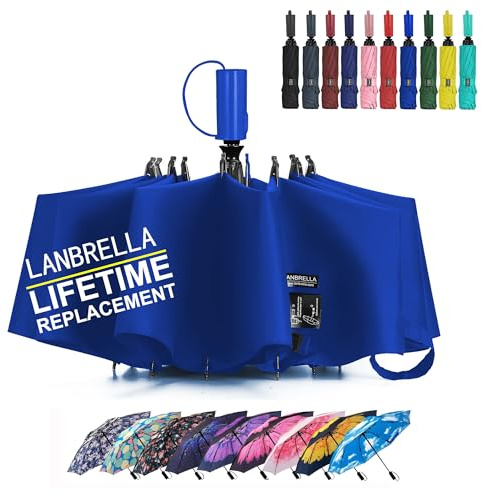 LANBRELLA Umbrella Reverse Travel Umbrella Windproof Compact Folding - C2.7 Royal Blue