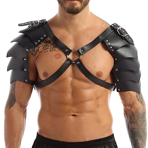 BaronHong Harnais d'épaule en cuir pour homme, style steampunk, réglable, style médiéval, viking, gothique, chevalier (noir, taille M)