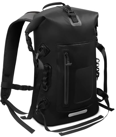 Wasserdichter Rucksack 30-35L, Rolltop Waterproof Backpack Mit Gepolstertem Tragegurt, Wasserdichtem Reißverschluss Wasserdichte Tasche, Dry Bag Für Wassersport Radfahren Outdoor Wandern (Schwarz)