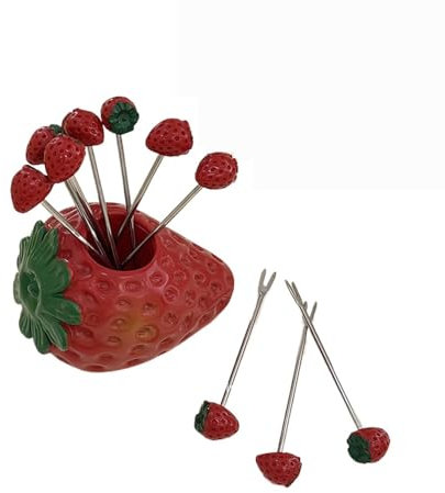 Ensemble Créatif De Décoration De Fruits En Plastique En Acier Inoxydable, Pot De Décoration De Fruits, Bâton De Fourchette À Fruits, Joli Cadeau De Fourchette À Fruits 10 Pièces (Fraise)