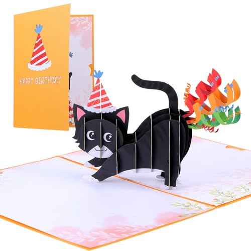 AOUZO Tarjeta emergente de cumpleaños, divertida tarjeta de cumpleaños 3D, tarjeta de feliz cumpleaños de gato para mujeres, hombres, amantes de los gatos, tarjeta de cumpleaños (amarillo)