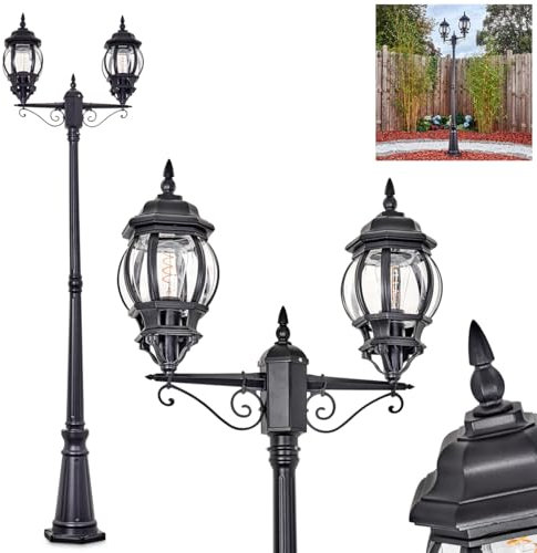 HOFSTEIN Kandelaber Lentua, Außenwegeleuchte aus Metall/Glas in Schwarz/Klar, Wegeleuchte im Vintage/Antik/Landhaus-Design für Garten, Außenbereich, Hof, Höhe 216 cm, 2 x E27, IP44