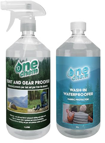 One Chem - Wash-In Waterproofer 1 L - Tent and Gear Waterproofer 1 L Spray - Waterproofing for Clothing, Tent, Gear, Shoes