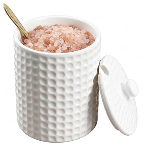 Seworlan Sugar Bowl with Lid and Spoon, 16 OZ Sugar Container - Sugar Holder for Coffee Bar - Farmhouse Ceramic Jar, Kitchen Canister for Coffee, Tea, Sugar, Salt, Spice, Dishwasher Safe, 1PC (White)