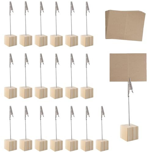Doafoce 20 Pcs Portafotos Pinzas Madera Pinza Fotos Soporte Foto Titular Memo Clip y Carpetas de Mensajes Clips para Fotos con Base y Cierre Clip Cocodrilo para Bodas, Oficina, Fiestas y Hogar