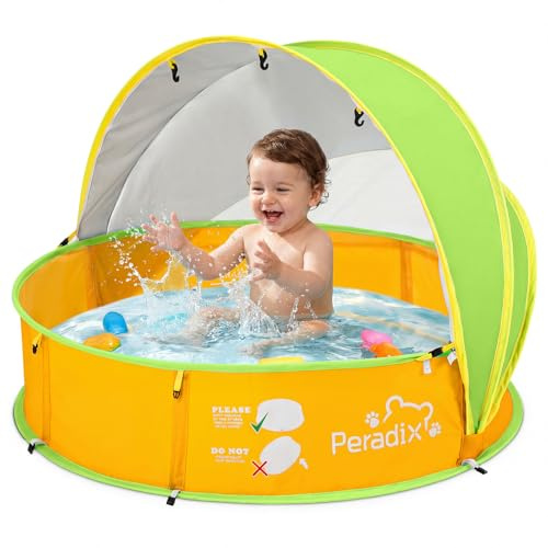 Peradix Paddling Pool for Kids & Pets Infant Ball Pit Tent, Portable Baby Beach Tent, 4-in-1 Pop Up Pool Tent with UV Adjustable Canopy, Indoor/Outdoor Playpen Foldable Toys for Child Summer 2026