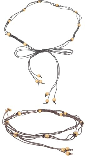 SOIMISS Cintura Donna Intrecciata Nappe Set 2 Pezzi, Cravatta in Vita Regolabile in Corda Perline, Accessorio Versatile per Abiti, Gonne e Look Estivi