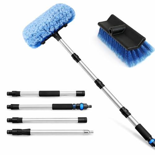 Greenfields Telescopic Car Wash Brush 65 Extendable Water Fed Cleaning Brush with Soft Bristles and Aluminum Handle for Cars RV Trucks Boats Windows Solar Panels Outdoor Use