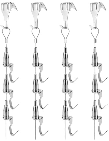 4 ensembles de fils de suspension réglables et pratiques, corde de suspension pour photos, adaptés grands cadres photo et objectifs lourds, crochets pour cadres photo sans rouille