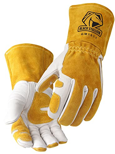 Black Stallion (GM1611-WT Top Grain Leather Cowhide MIG Welding Gloves with Reinforced Patched Palm, Thumb, and Index Finger for Extra Protection, Large, Tan