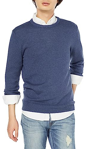 Amazon Essentials Men's Cable Knit Long-Sleeve Crewneck Sweater, 100% Cotton, Big & Tall Options Available, Blue Heather, X-Large