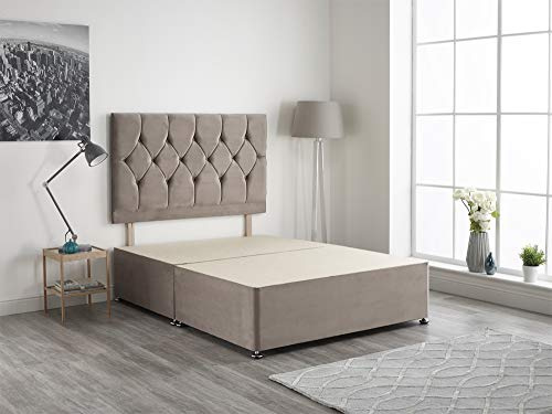 Bed Centre Light Grey Plush Velvet Fabric Divan Base Plus Matching Headboard3ft 4ft 4ft6 5ft 6ft (5FT (KINGSIZE))