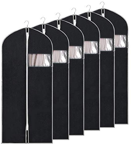 Gobesty Anzug Kleidersack Schwarz, 6 Stück Anti-Motte Schutzhülle Kleidersack, 60x130cm Abdeckung mit Reißverschluss Faltbar für Kleid Tanzkostüme Staubbeutel Anzüge Mäntel