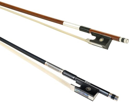 MI&VI Two Classic Brazilwood & Carbon Fiber Violin Bow 4/4 (Full Size) Set with Ebony Frog | Octagonal Silver Mount | Mongolian Horse Hair | Golden Weight (2 Piece Set)