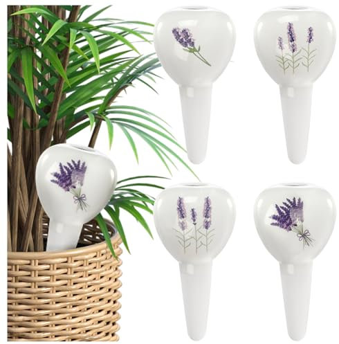 COM-FOUR® 4x automatisk vattning för inomhusväxter - vattendispenser för växter - lerkottar för vattning av blommor - hydrospikar (04 stycken - blommotiv)