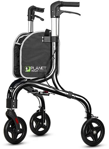 Planetwalk Premium 3-Rad-Rollator für Senioren – ultraleichter, faltbarer Gehhilfe für ältere Menschen, Aluminium-Dreirad-Erfahrungshilfe, Schwarz