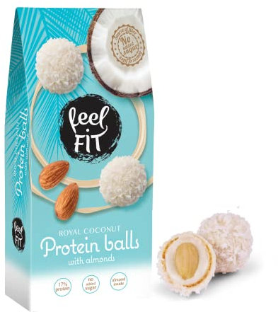 feel FIT Zuckerfreie Kokos-Pralinen mit Mandeln, ohne Zuckerzusatz, 17% Eiweiß, 63 g